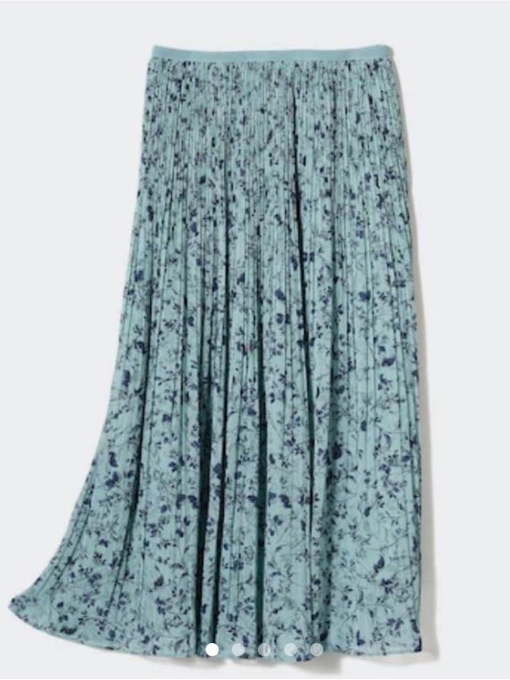 Uniqlo Pleated Floral Maxi Skirt - Light Blue with Navy Accents